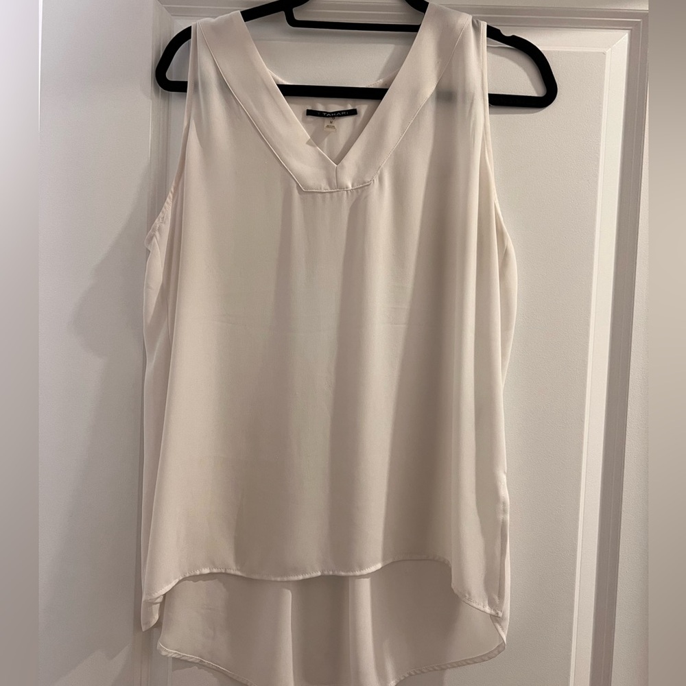 T Tahari White Asymmetrical Sleeveless Blouse